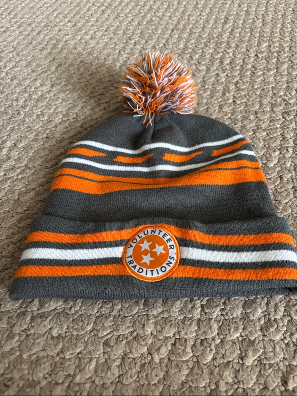 Gray & Orange Pom Beanie with Volunteer Traditions Patch